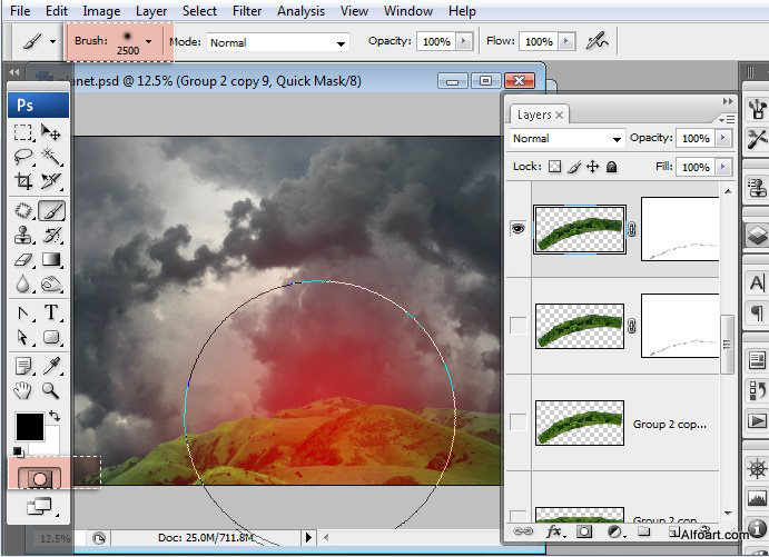 Castle in the Sky, castle in the clouds, dreamy landscape, mysterious, illustration, fantastic, rainbow effect in photoshop